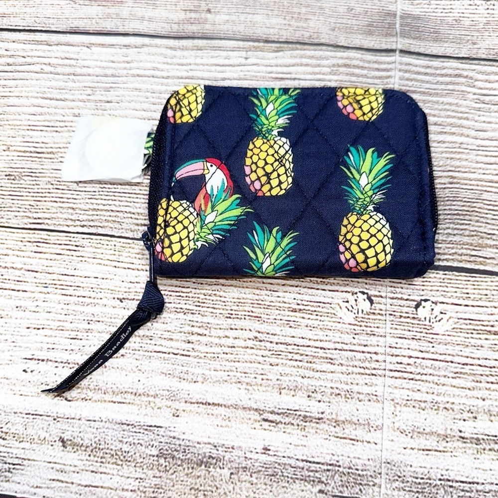 NWT Vera Bradley Navy Pineapple and Toucan RFID Petite Zip Around Quilted Wallet